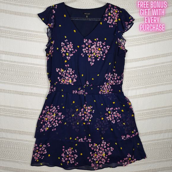 Sam & Jess Navy Blue Floral 2 Tier Ruffle Dress Size XL NEW - Picture 1 of 9